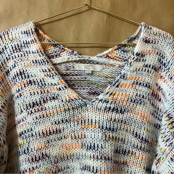 Loft | Multicolored Chunky Knit Pullover Sweater V-Neck Size 14 - Picture 2 of 11